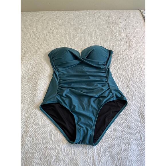 Calvin Klein Women's Turquoise Ruched Chest Support One Piece Size XL/XXL - Picture 1 of 9